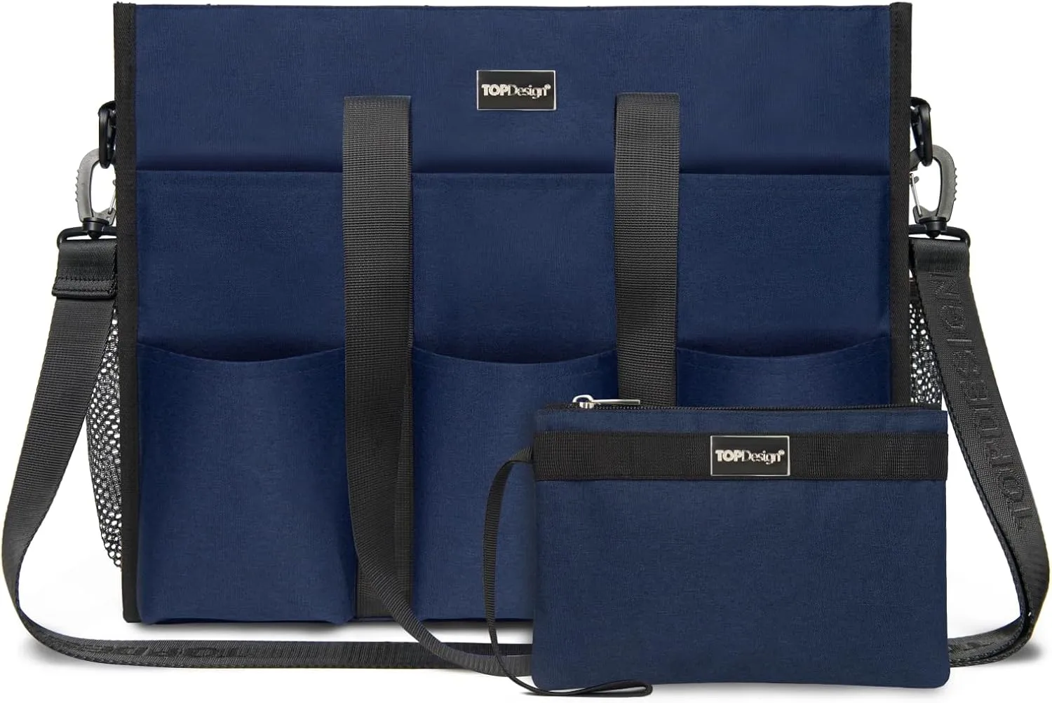 TOPDesign Utility Water Resistant Tote Bag with 22 Pockets, Top Zipper Closure & Thick Bottom Support, for Working Women
