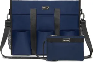 TOPDesign Utility Water Resistant Tote Bag with 22 Pockets, Top Zipper Closure & Thick Bottom Support, for Working Women