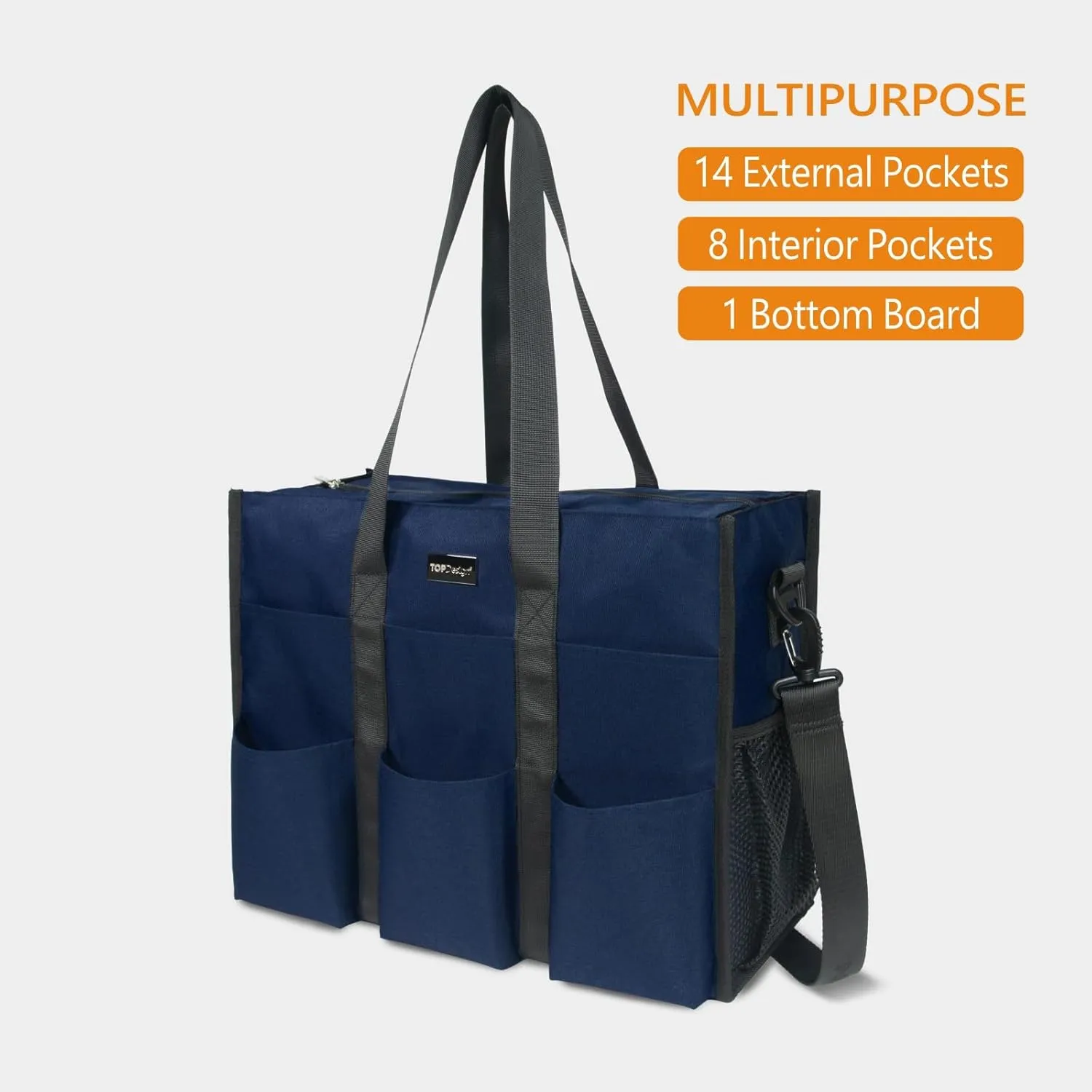 TOPDesign Utility Water Resistant Tote Bag with 22 Pockets, Top Zipper Closure & Thick Bottom Support, for Working Women