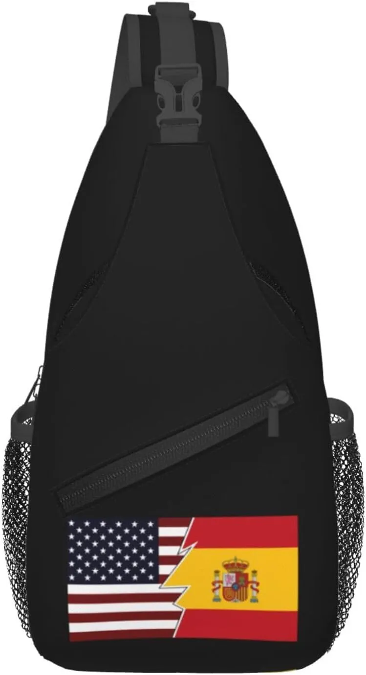 Torn Style American And Spain Flags Crossbody Bags For Women Men Chest Backpack Gym Shoulder Bag Travel Outdoor Sports Casual Crossbody Bags