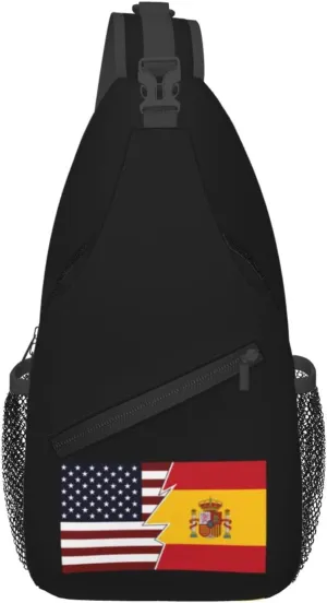 Torn Style American And Spain Flags Crossbody Bags For Women Men Chest Backpack Gym Shoulder Bag Travel Outdoor Sports Casual Crossbody Bags