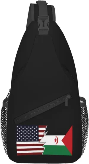 Torn Style American And The Sahrawi Arab Democratic Republic Flags Crossbody Bags For Women Men Chest Backpack Gym Shoulder Bag Travel Outdoor Sports Casual Crossbody Bags