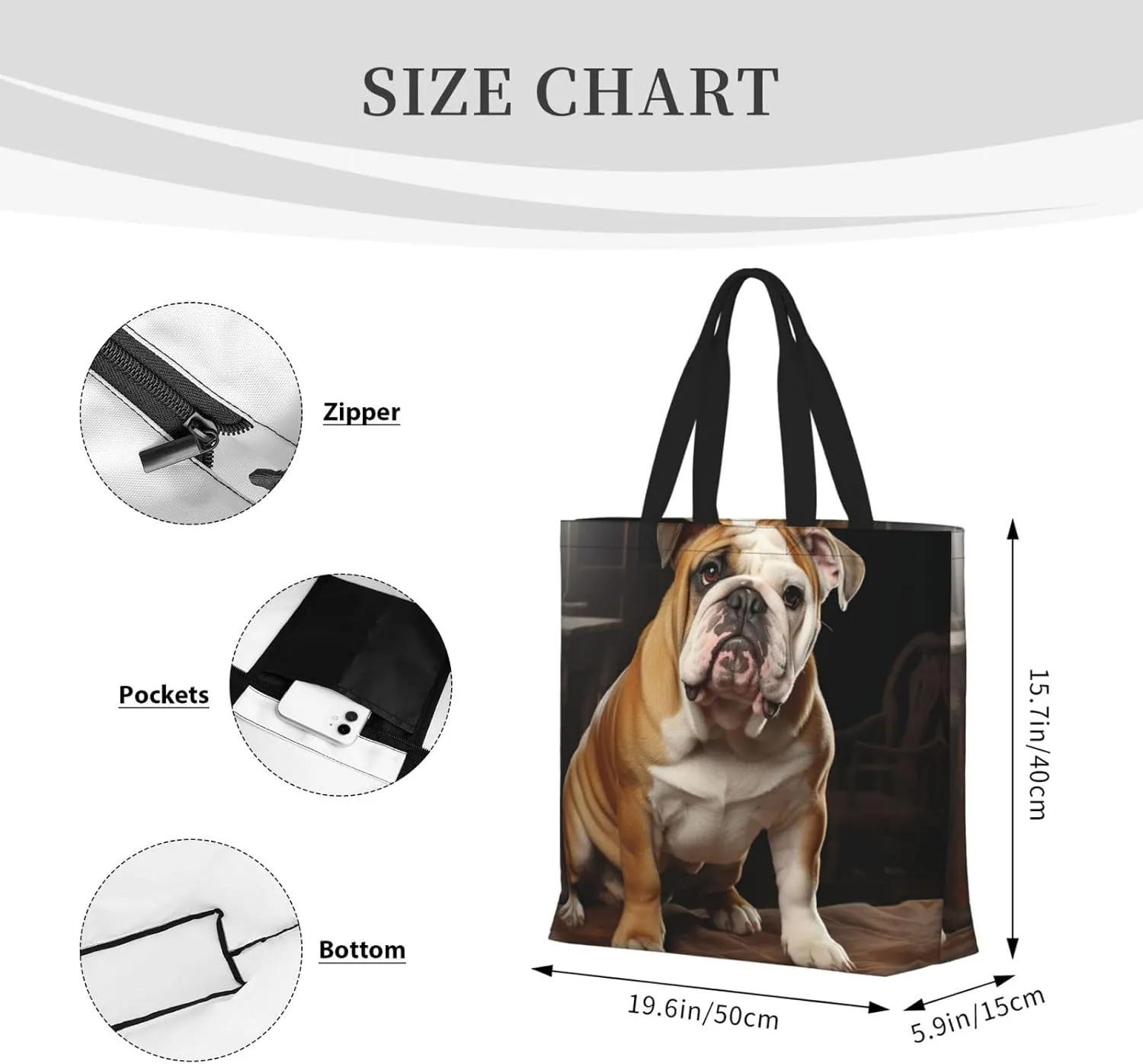 Tote Bag for Women Grocery Bag Reusable Shopping Bag Fall Foliage Pug Dog Handbag Foldable Shoulder Bag