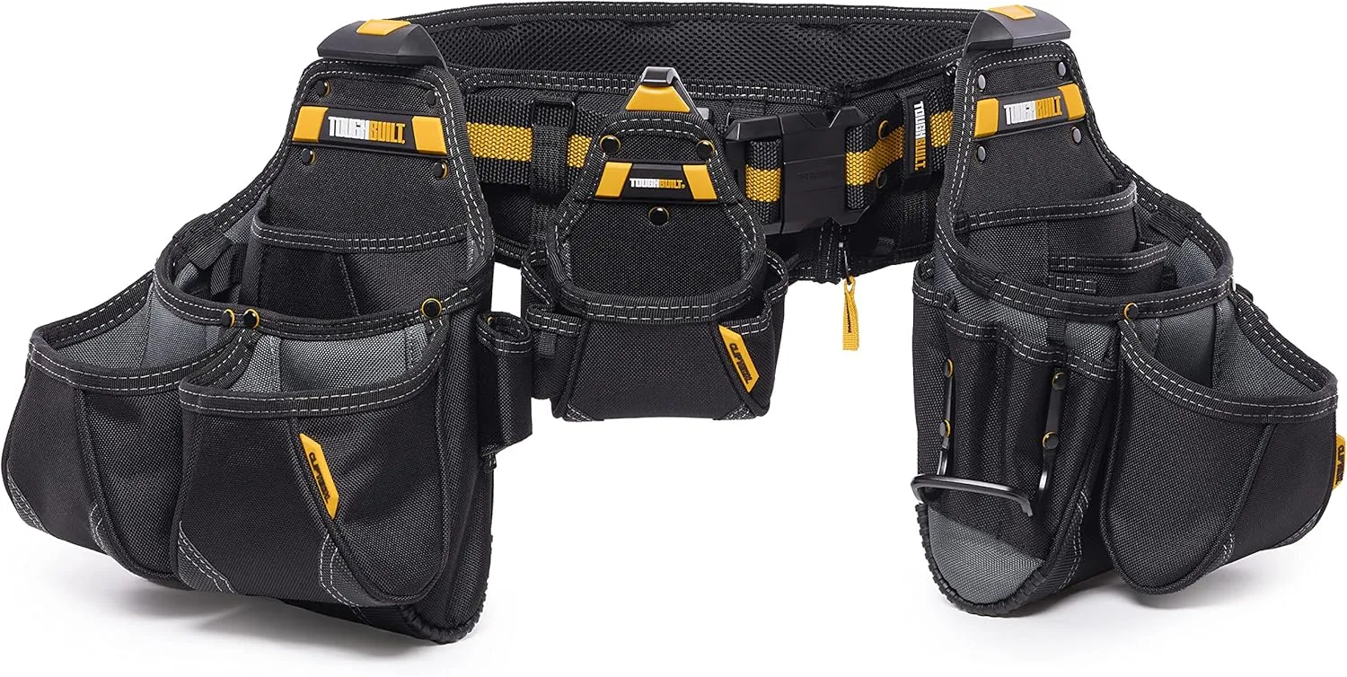 ToughBuilt - 4-piece Contractor Tool Belt Set - Heavy Duty and Durable - 3 Cliptech Pouches and padded Toolbelt - (TB-CT-101-4P)