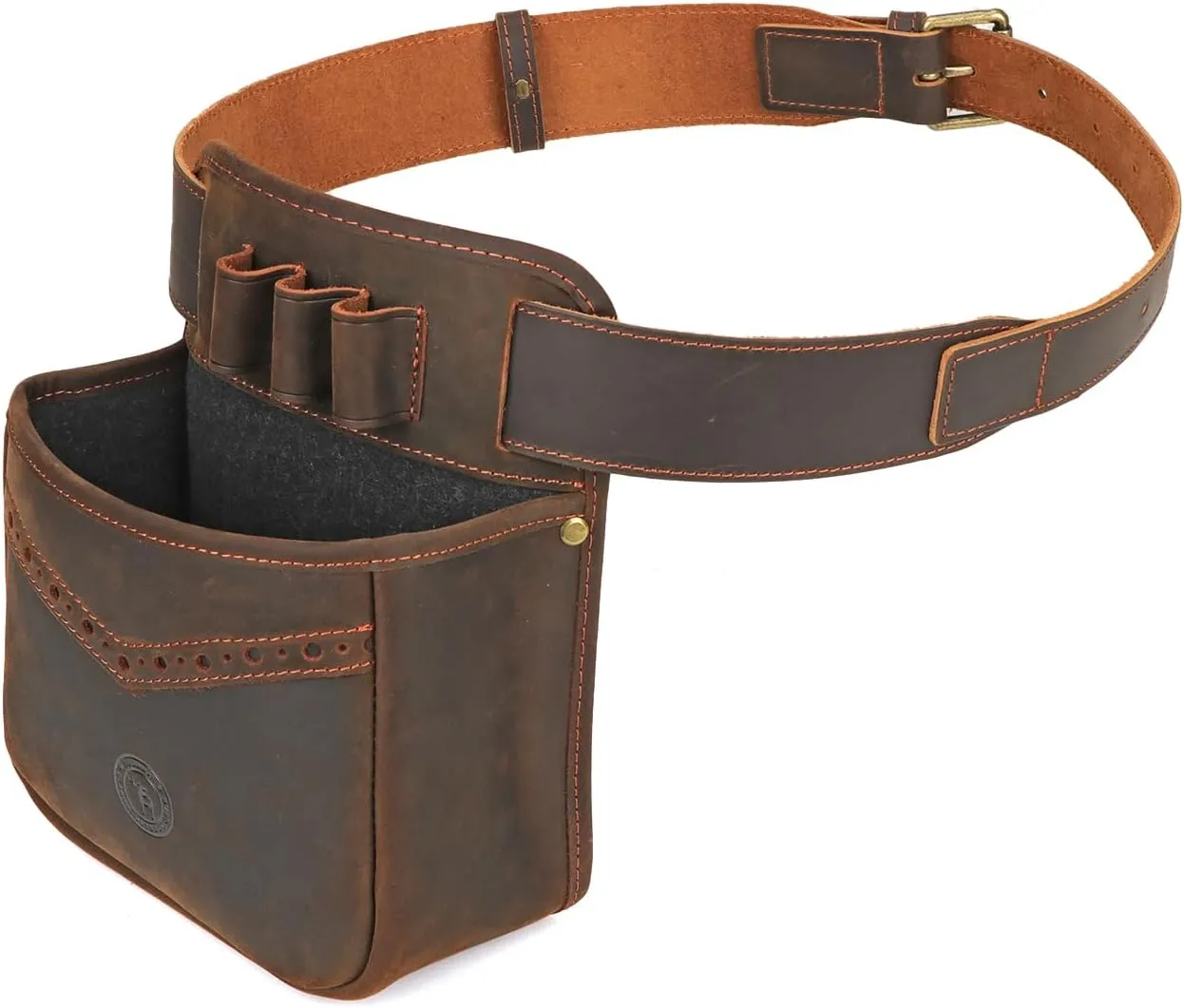 TOURBON Leather Shotgun Shell Pouch for Sporting Clays with Adjustable Waist Belt