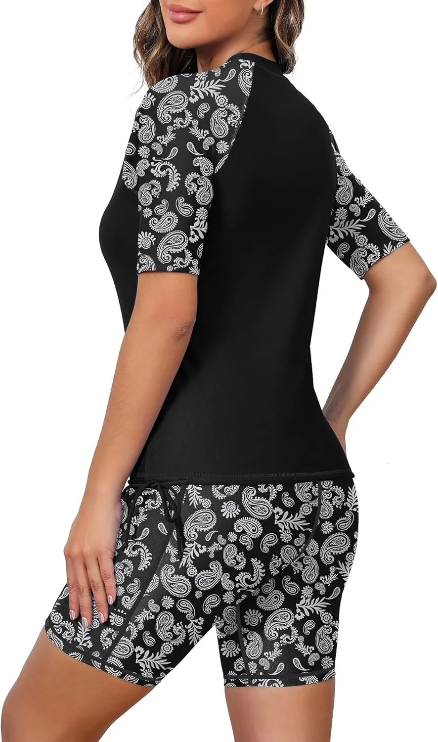Tournesol Women's Two Piece Rash Guard Short Sleeve Swim Shirts UPF 50  Built in Bra Swimsuit with Boyshorts with Pockets
