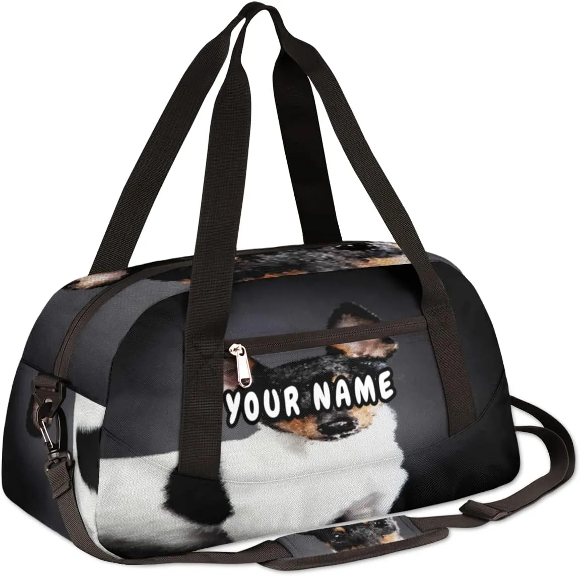 Toy Fox Terrier Dog Personalized Kids Duffel Bag for Girls Boys, Dog Customized Name Dance Bag Overnight Small Duffel Bag Carry On Weekend Sports Gym Travel Bag for School Practice Gymnastics Ballet