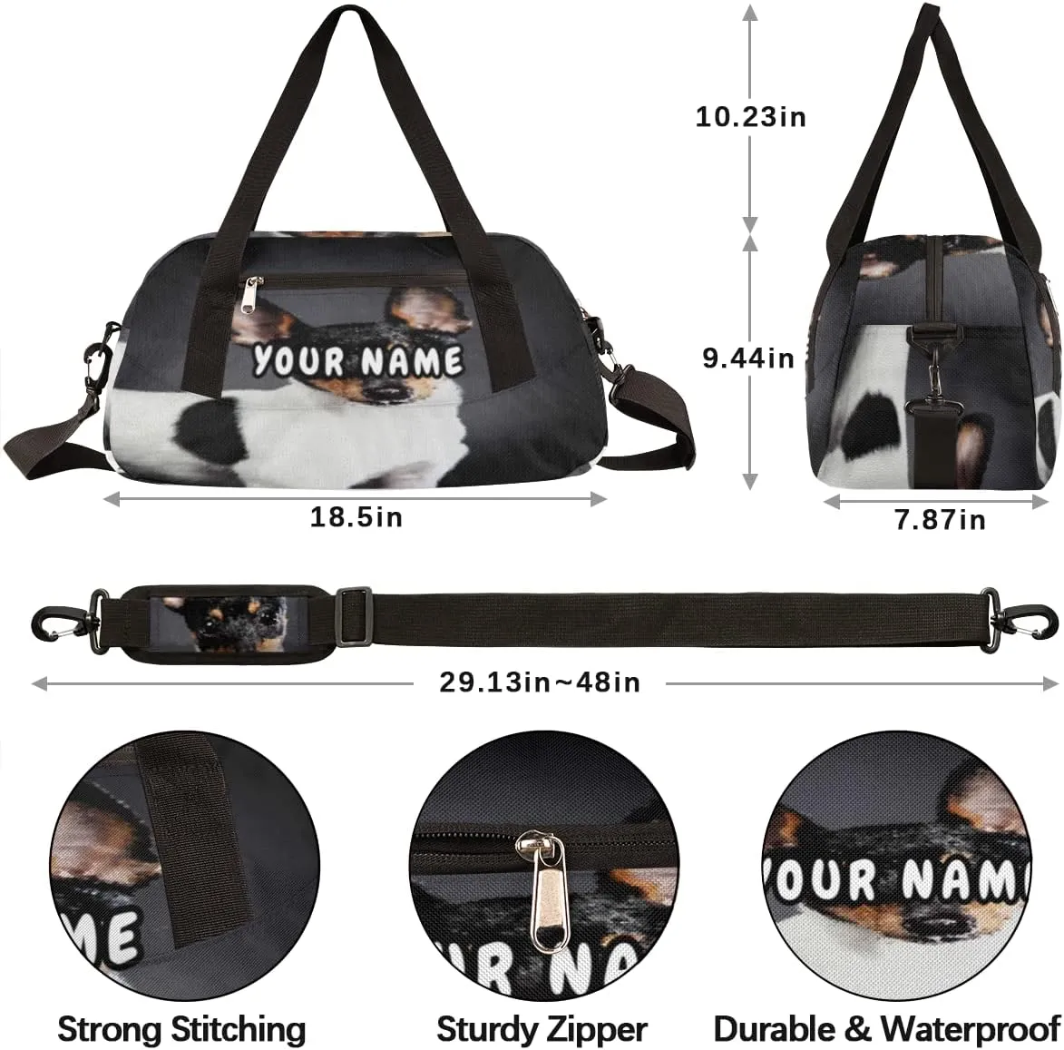 Toy Fox Terrier Dog Personalized Kids Duffel Bag for Girls Boys, Dog Customized Name Dance Bag Overnight Small Duffel Bag Carry On Weekend Sports Gym Travel Bag for School Practice Gymnastics Ballet