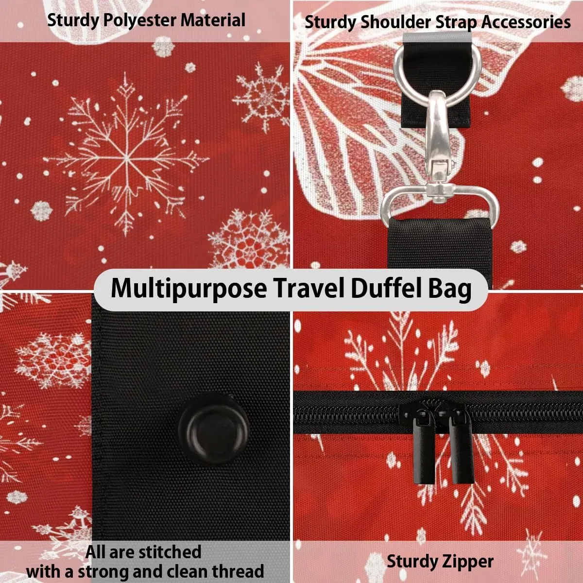 Travel Duffel Bag, Christmas Butterfly Snowflake Sports Tote Gym Bag Foldable Western Aztec Weekender Bag Carry on Luggage Handle Bag Overnight Shoulder Bag for Women Men,A-1428
