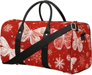 Travel Duffel Bag, Christmas Butterfly Snowflake Sports Tote Gym Bag Foldable Western Aztec Weekender Bag Carry on Luggage Handle Bag Overnight Shoulder Bag for Women Men,A-1428