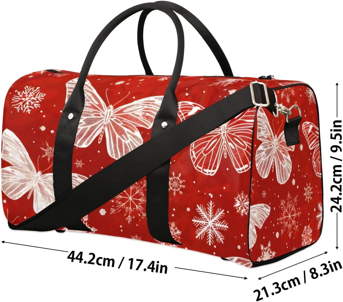 Travel Duffel Bag, Christmas Butterfly Snowflake Sports Tote Gym Bag Foldable Western Aztec Weekender Bag Carry on Luggage Handle Bag Overnight Shoulder Bag for Women Men,A-1428