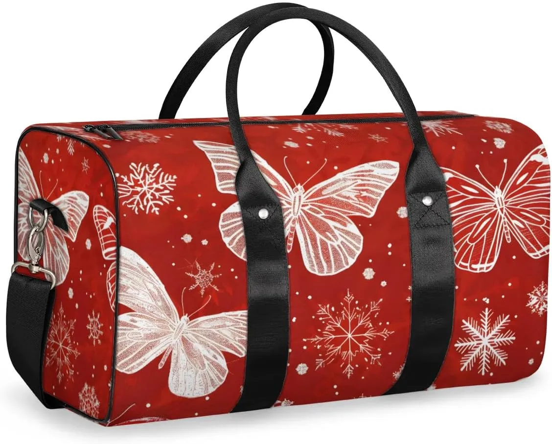 Travel Duffel Bag, Christmas Butterfly Snowflake Sports Tote Gym Bag Foldable Western Aztec Weekender Bag Carry on Luggage Handle Bag Overnight Shoulder Bag for Women Men,A-1428