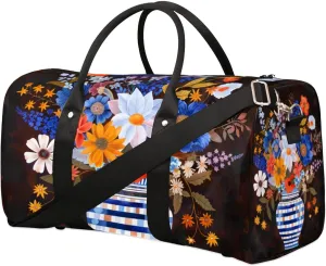 Travel Duffel Bag, Flower Leaves Sports Tote Gym Bag Foldable Western Aztec Weekender Bag Carry on Luggage Handle Bag Overnight Shoulder Bag for Women Men,A-1853