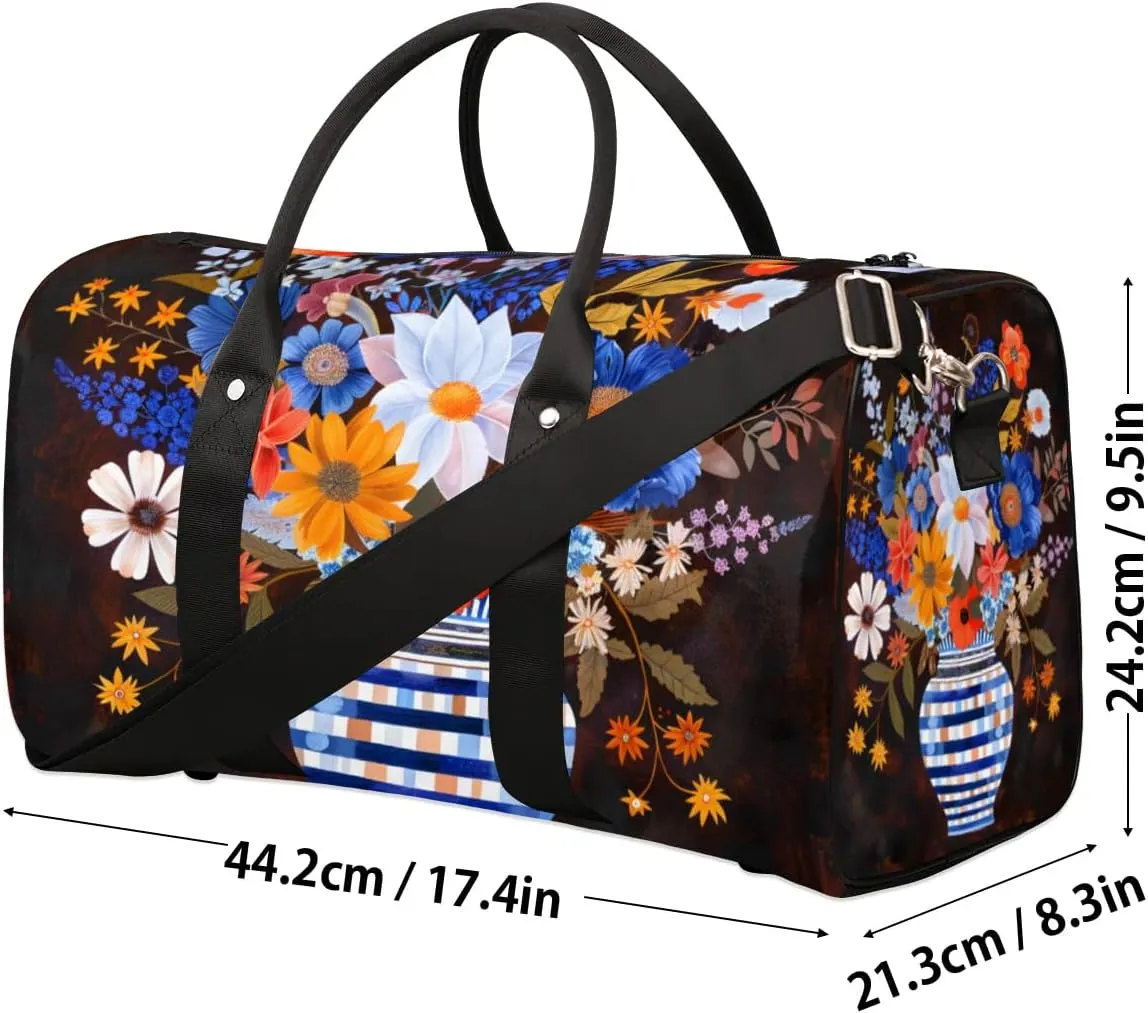 Travel Duffel Bag, Flower Leaves Sports Tote Gym Bag Foldable Western Aztec Weekender Bag Carry on Luggage Handle Bag Overnight Shoulder Bag for Women Men,A-1853