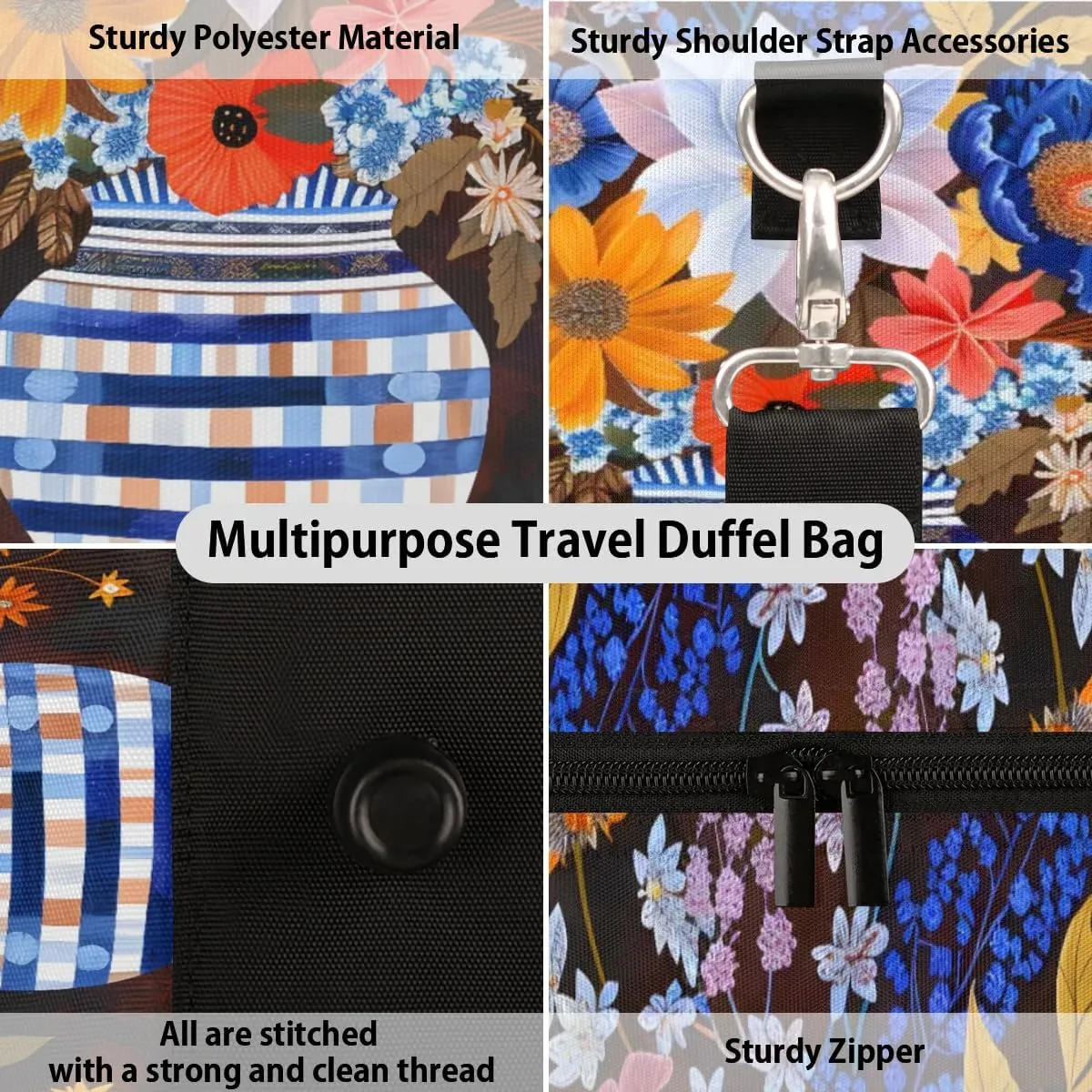 Travel Duffel Bag, Flower Leaves Sports Tote Gym Bag Foldable Western Aztec Weekender Bag Carry on Luggage Handle Bag Overnight Shoulder Bag for Women Men,A-1853