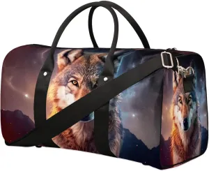 Travel Duffel Bag, Galaxy Starry Sky Wolf Sports Tote Gym Bag Foldable Western Aztec Weekender Bag Carry on Luggage Handle Bag Overnight Shoulder Bag for Women Men,A-279
