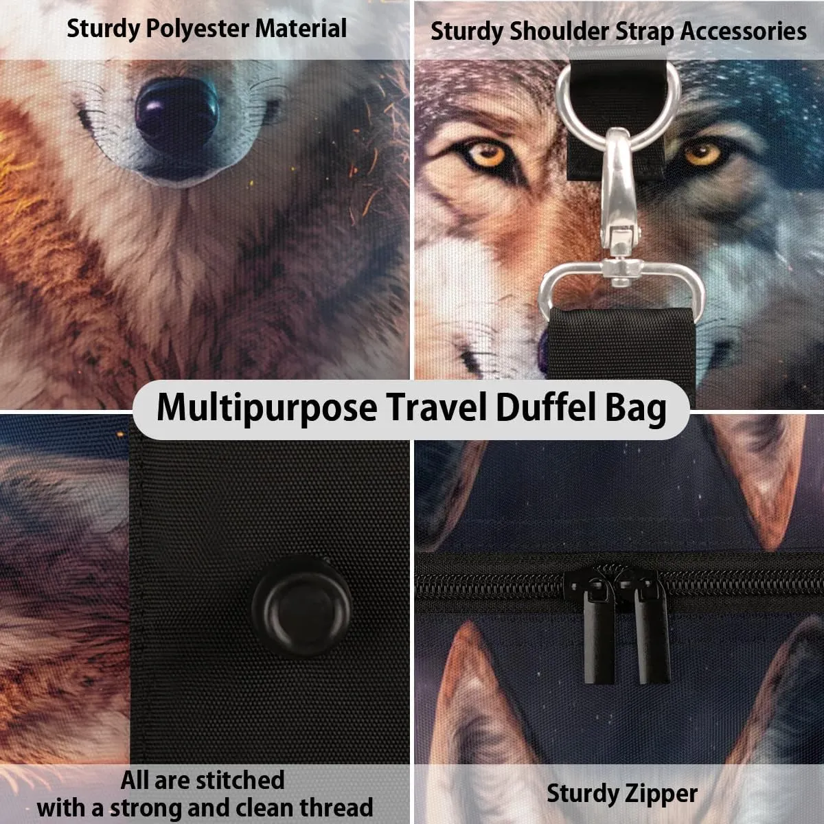 Travel Duffel Bag, Galaxy Starry Sky Wolf Sports Tote Gym Bag Foldable Western Aztec Weekender Bag Carry on Luggage Handle Bag Overnight Shoulder Bag for Women Men,A-279