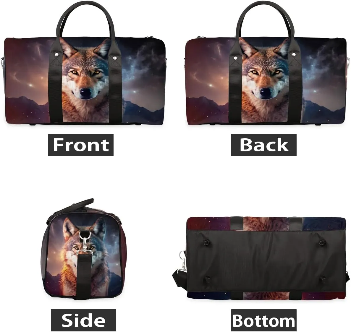 Travel Duffel Bag, Galaxy Starry Sky Wolf Sports Tote Gym Bag Foldable Western Aztec Weekender Bag Carry on Luggage Handle Bag Overnight Shoulder Bag for Women Men,A-279
