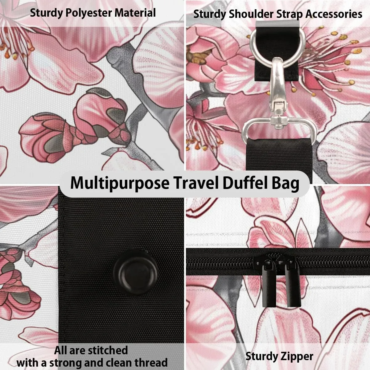 Travel Duffel Bag, Japan Cherry Blossoms Flower Floral Sports Tote Gym Bag Foldable Western Aztec Weekender Bag Carry on Luggage Handle Bag Overnight Shoulder Bag for Women Men,A-226