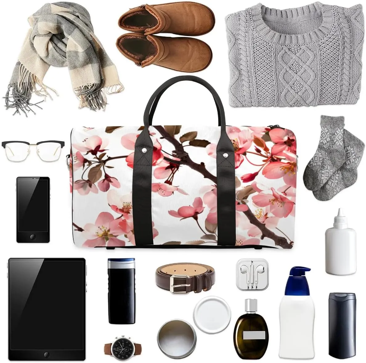 Travel Duffel Bag, Japan Cherry Blossoms Flower Floral Sports Tote Gym Bag Foldable Western Aztec Weekender Bag Carry on Luggage Handle Bag Overnight Shoulder Bag for Women Men,A-227