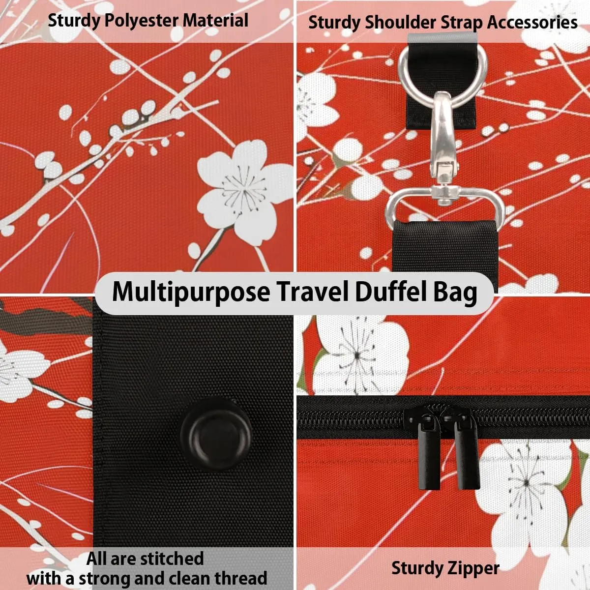 Travel Duffel Bag, Japan Cherry Blossoms Flower Floral Sports Tote Gym Bag Foldable Western Aztec Weekender Bag Carry on Luggage Handle Bag Overnight Shoulder Bag for Women Men,A-228