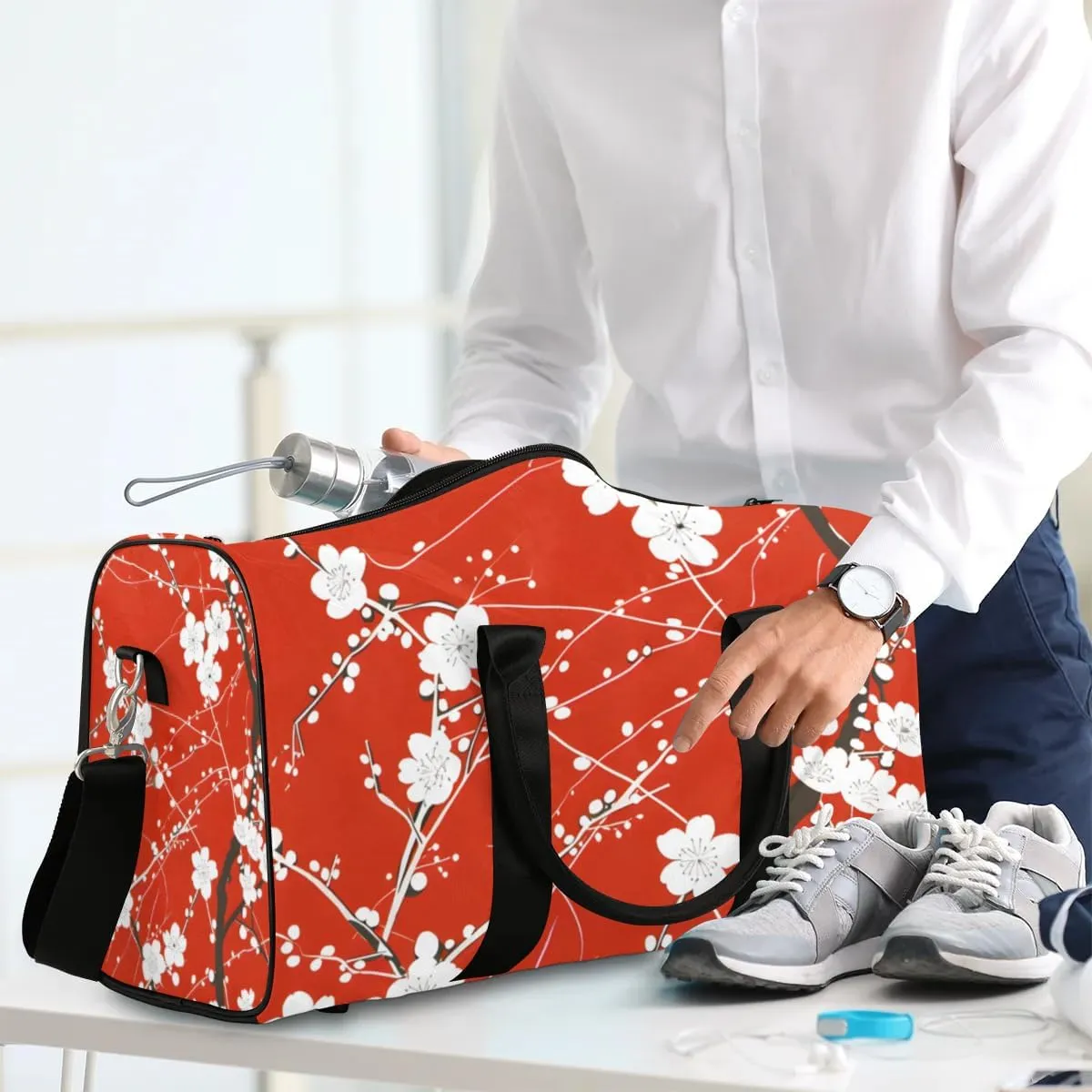 Travel Duffel Bag, Japan Cherry Blossoms Flower Floral Sports Tote Gym Bag Foldable Western Aztec Weekender Bag Carry on Luggage Handle Bag Overnight Shoulder Bag for Women Men,A-228
