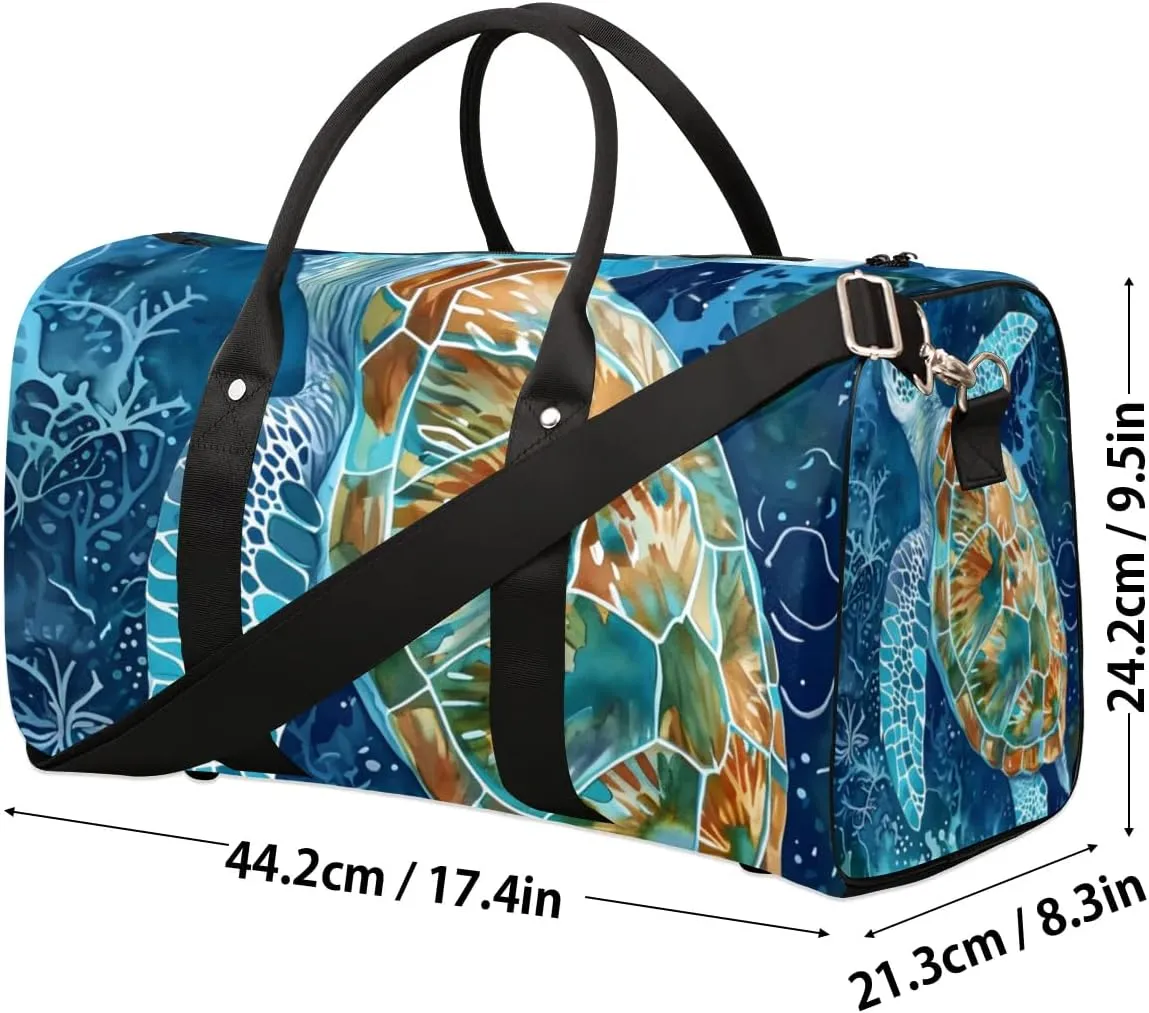 Travel Duffel Bag, Ocean Animal Turtle Sports Tote Gym Bag Foldable Western Aztec Weekender Bag Carry on Luggage Handle Bag Overnight Shoulder Bag for Women Men,A-501