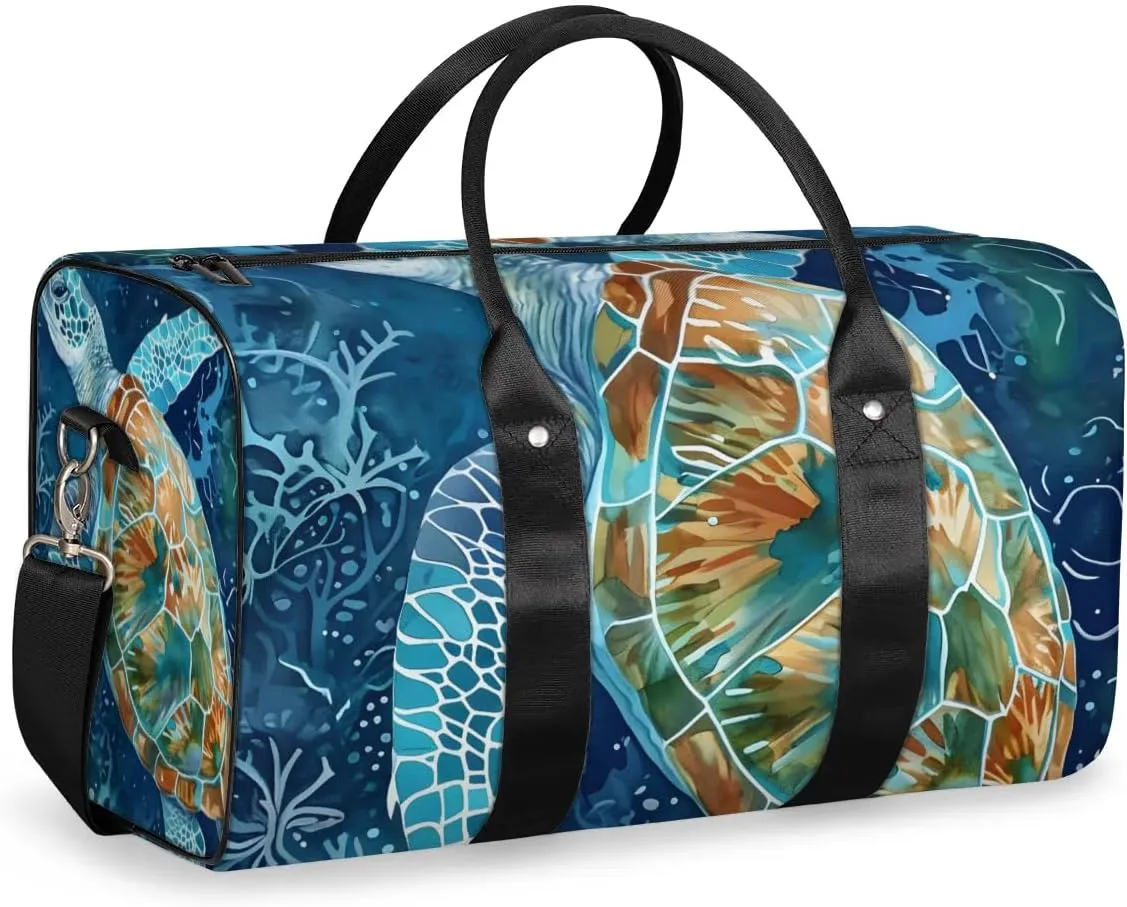 Travel Duffel Bag, Ocean Animal Turtle Sports Tote Gym Bag Foldable Western Aztec Weekender Bag Carry on Luggage Handle Bag Overnight Shoulder Bag for Women Men,A-501