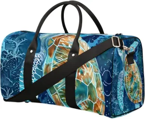 Travel Duffel Bag, Ocean Animal Turtle Sports Tote Gym Bag Foldable Western Aztec Weekender Bag Carry on Luggage Handle Bag Overnight Shoulder Bag for Women Men,A-501