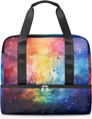 Travel Duffel Bags Rainbow Nebula Notes Sports Gym Bag with Wet Pocket & Shoes Compartment Large Duffel Bags Waterproof Overnight Bag Weekender Bags for Women Men