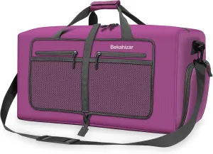 Travel Duffle Bag 60L Lightweight Foldable Duffel Bag Large Packable Overnight Bag Carry On Luggage with Shoe compartment for Men Women Camping Storage Gym Sports Beach (Purple)