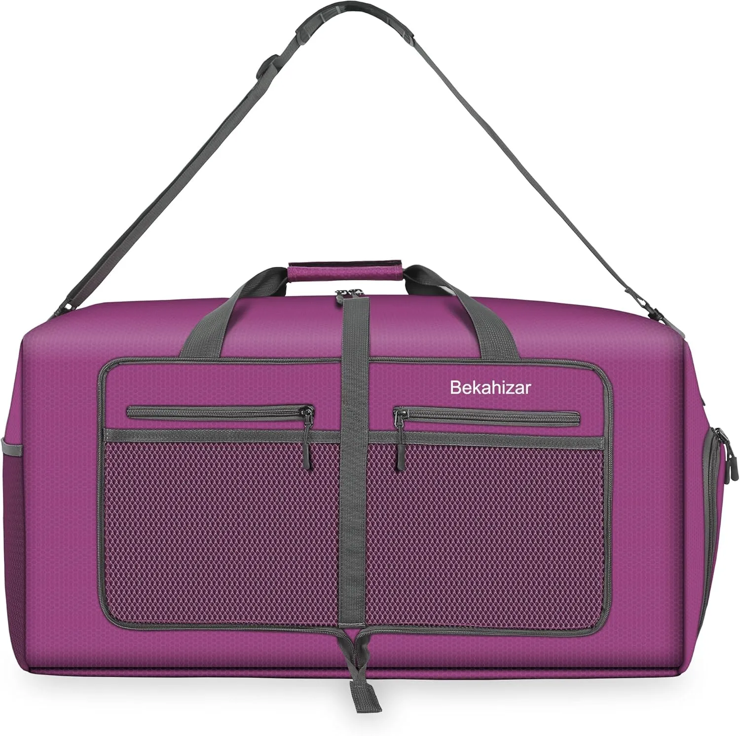 Travel Duffle Bag 60L Lightweight Foldable Duffel Bag Large Packable Overnight Bag Carry On Luggage with Shoe compartment for Men Women Camping Storage Gym Sports Beach (Purple)