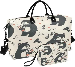 Travel Duffle Bag, Bears and Tube Music Gym Bag with Storage Bag Weekender Overnight Bag for Men Women Trip Sports Yoga
