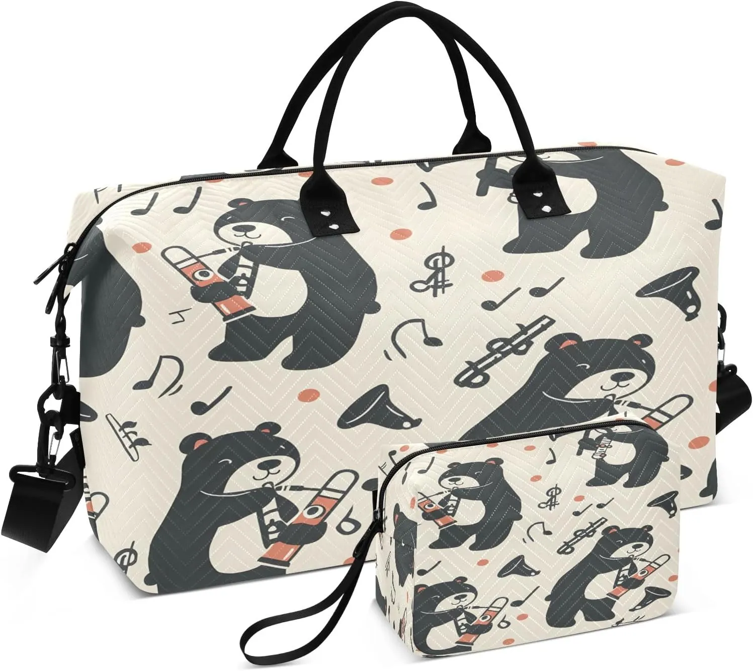 Travel Duffle Bag, Bears and Tube Music Gym Bag with Storage Bag Weekender Overnight Bag for Men Women Trip Sports Yoga