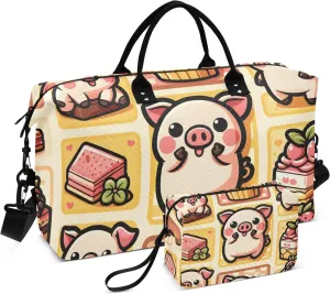 Travel Duffle Bag, Cute Pig Gym Bag with Storage Bag Weekender Overnight Bag for Men Women Trip Sports Yoga