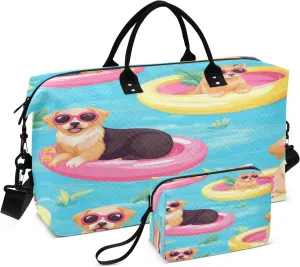 Travel Duffle Bag, Dog with Swimming Ring Gym Bag with Storage Bag Weekender Overnight Bag for Men Women Trip Sports Yoga