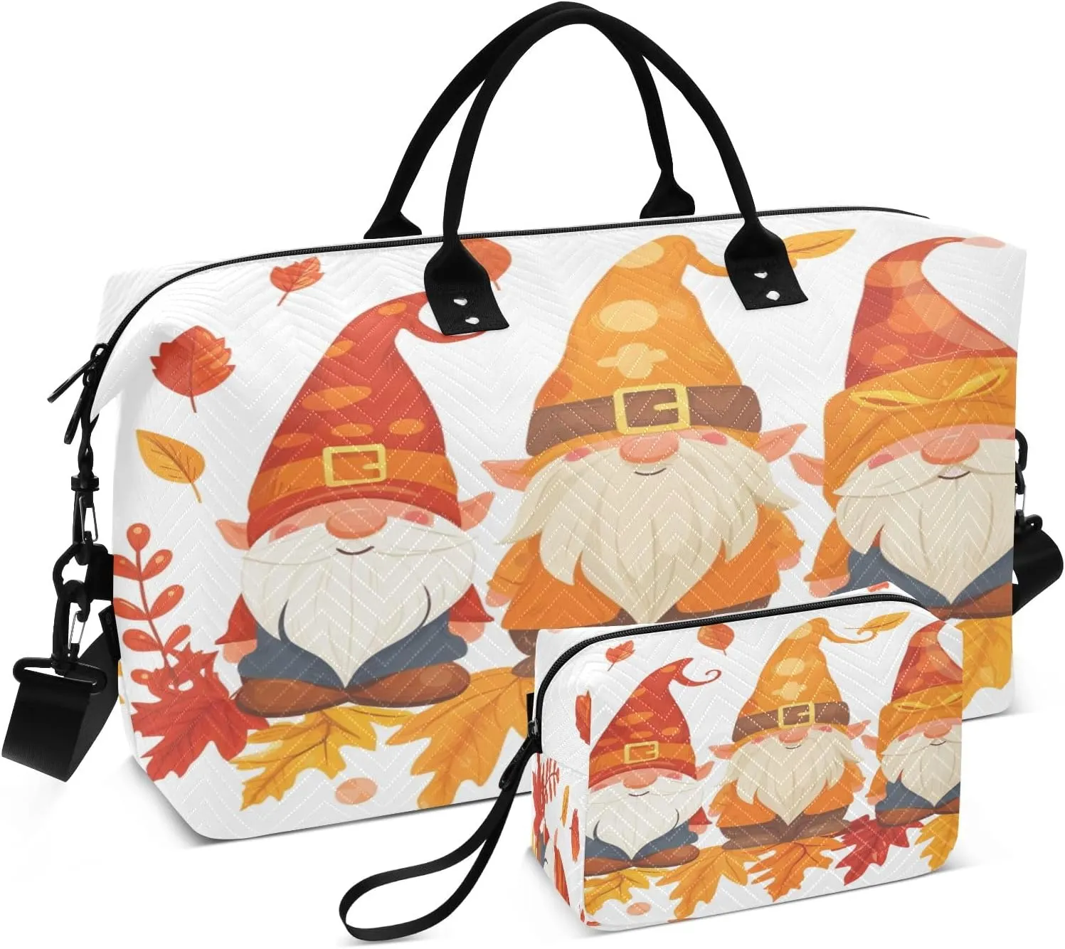 Travel Duffle Bag, Fall Leaves Dwarfs Gym Bag with Storage Bag Weekender Overnight Bag for Men Women Trip Sports Yoga