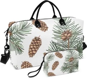 Travel Duffle Bag, Fir Pine Cone Branch Tree Gym Bag with Storage Bag Weekender Overnight Bag for Men Women Trip Sports Yoga