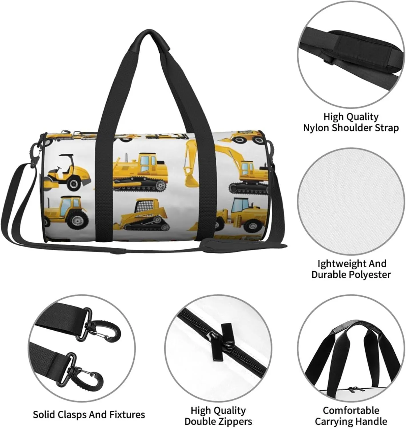Travel Duffle Bag for Men Women, Color Construction Site Machinery Signs Duffle Bags for Sport Gym Overnight Luggage