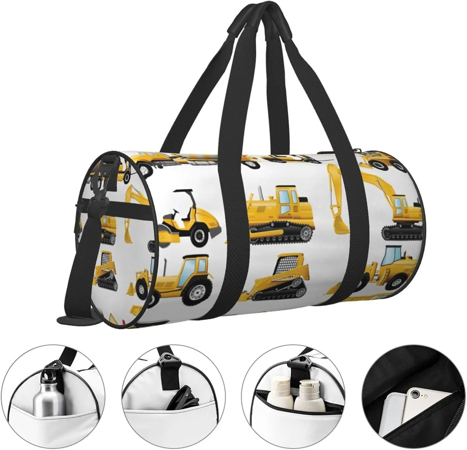 Travel Duffle Bag for Men Women, Color Construction Site Machinery Signs Duffle Bags for Sport Gym Overnight Luggage