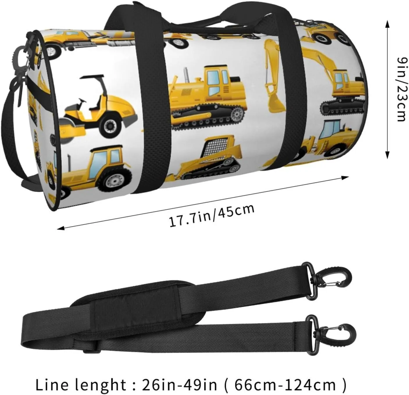 Travel Duffle Bag for Men Women, Color Construction Site Machinery Signs Duffle Bags for Sport Gym Overnight Luggage