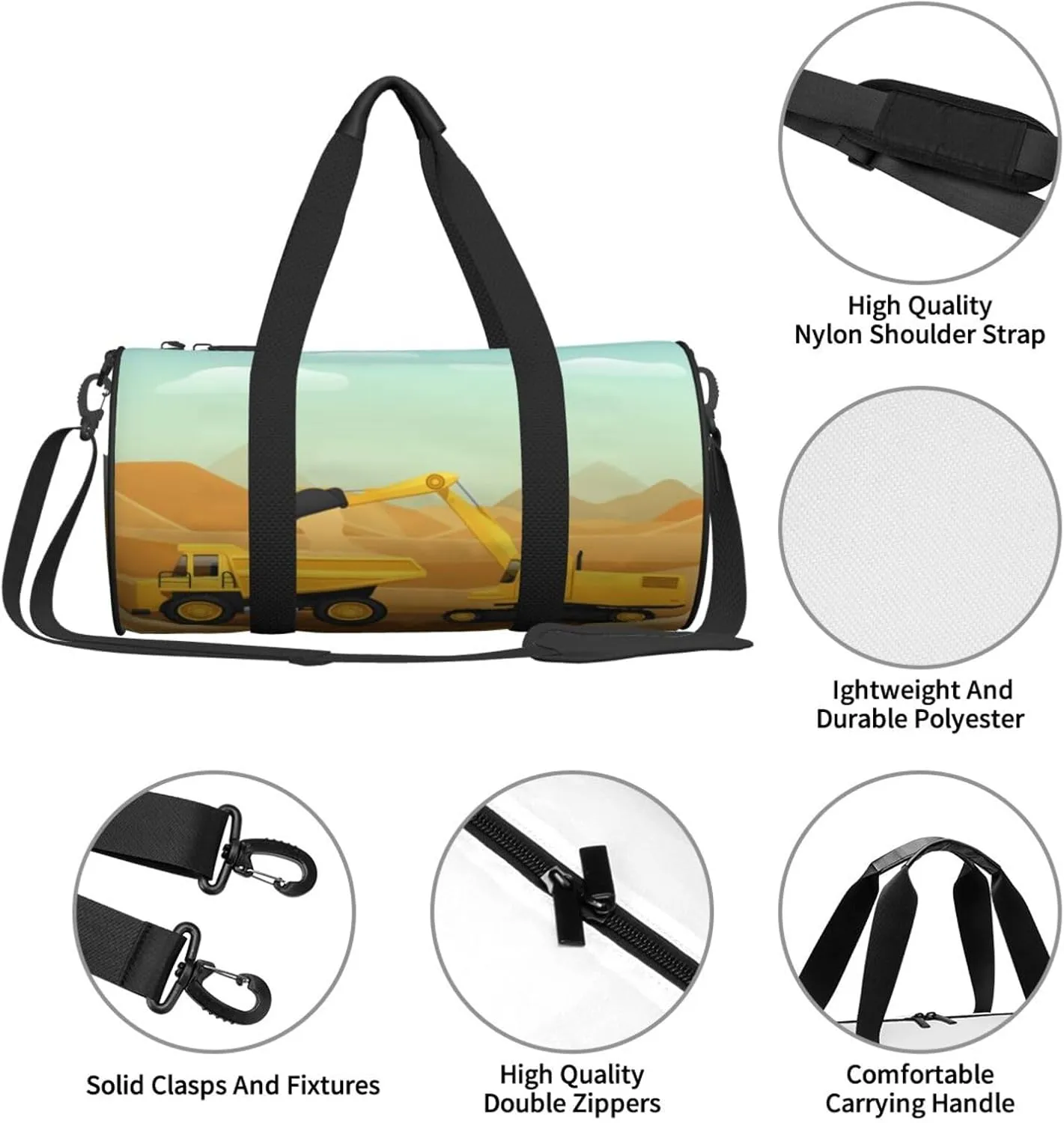 Travel Duffle Bag for Men Women, Construction Machinery Duffle Bags for Sport Gym Overnight Luggage