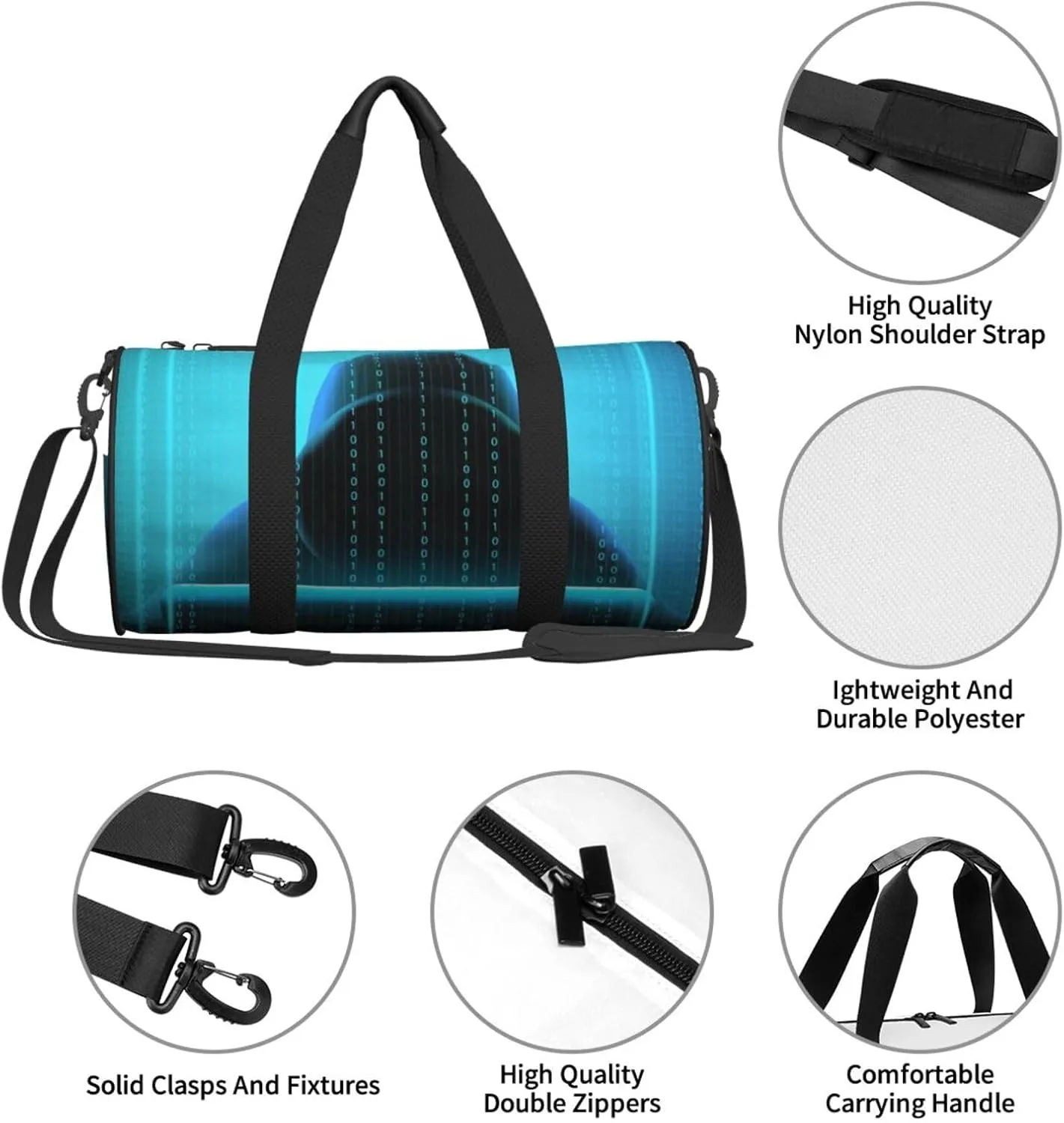 Travel Duffle Bag for Men Women, Hacker Code Duffle Bags for Sport Gym Overnight Luggage