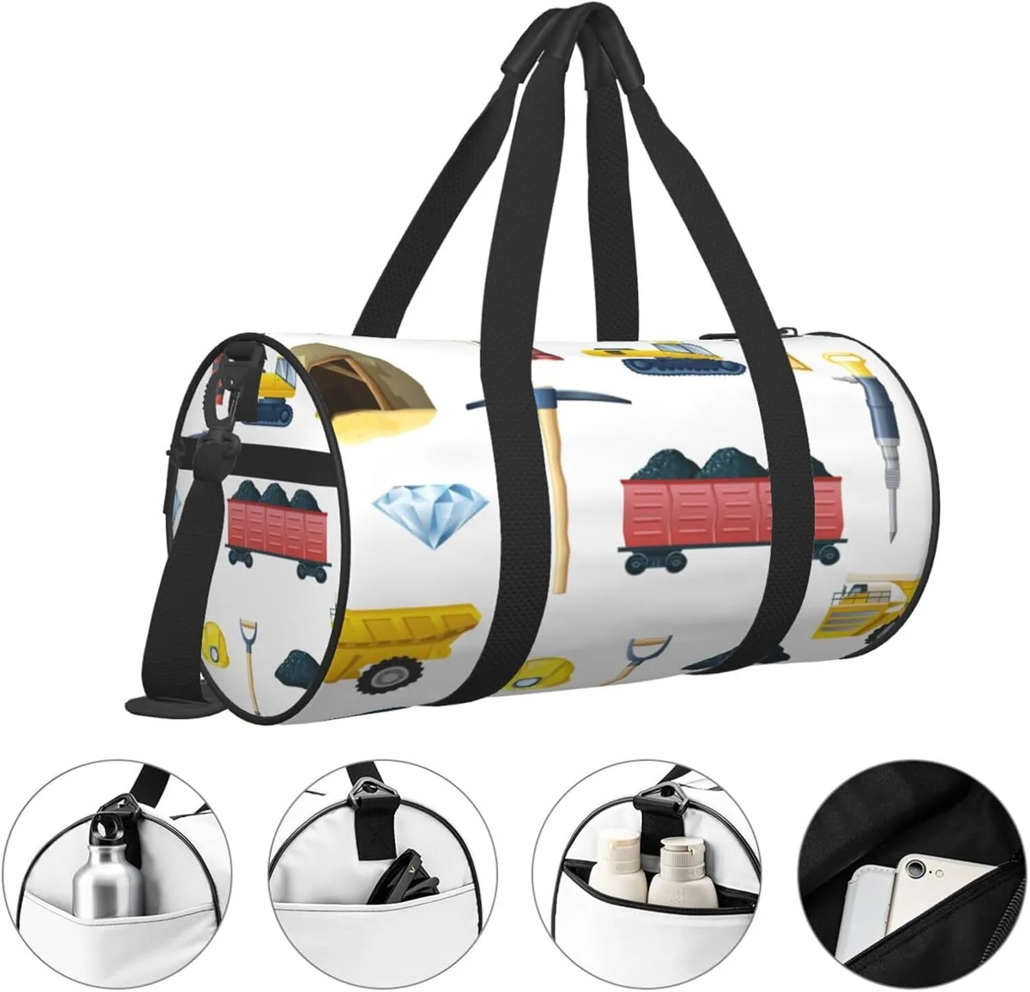 Travel Duffle Bag for Men Women, Mining Industry White Duffle Bags for Sport Gym Overnight Luggage