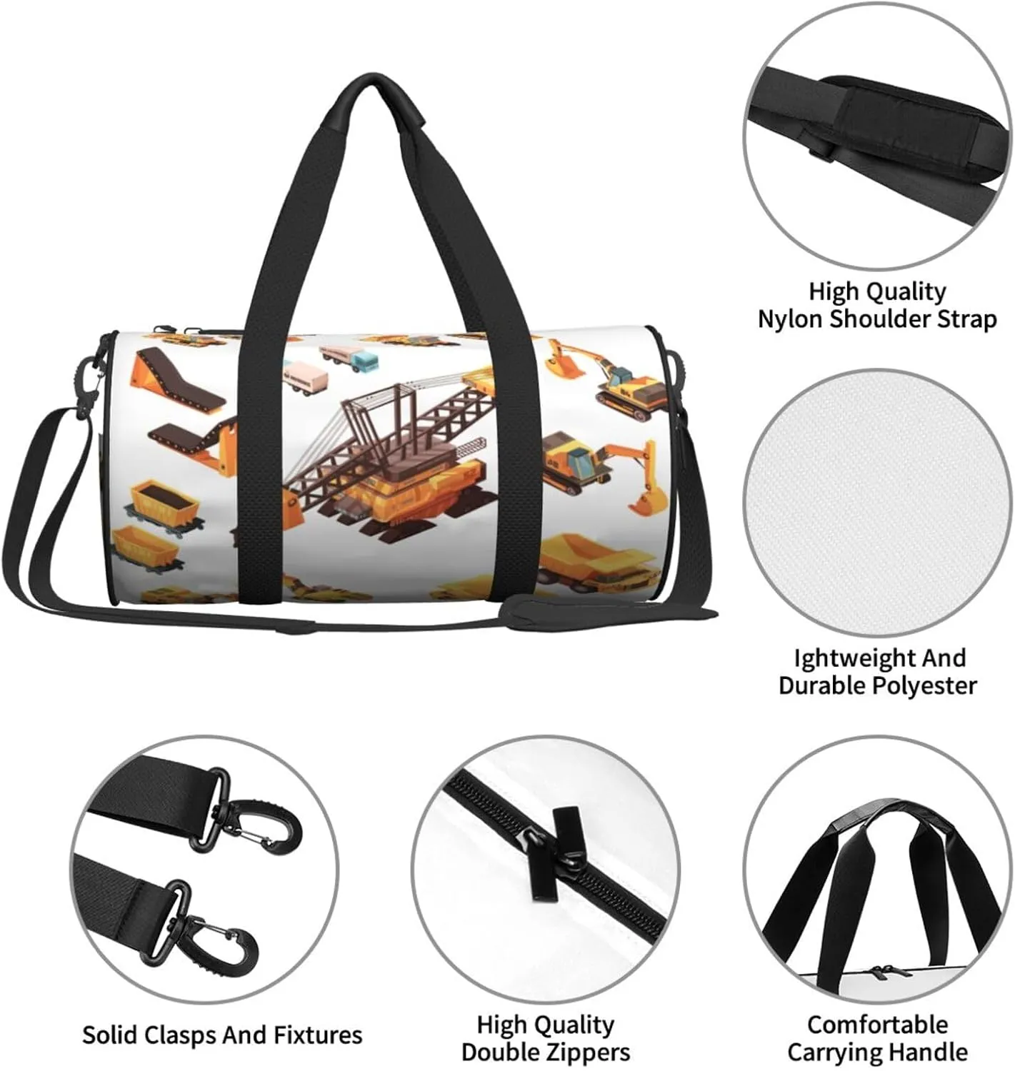 Travel Duffle Bag for Men Women, Mining Machinery Duffle Bags for Sport Gym Overnight Luggage