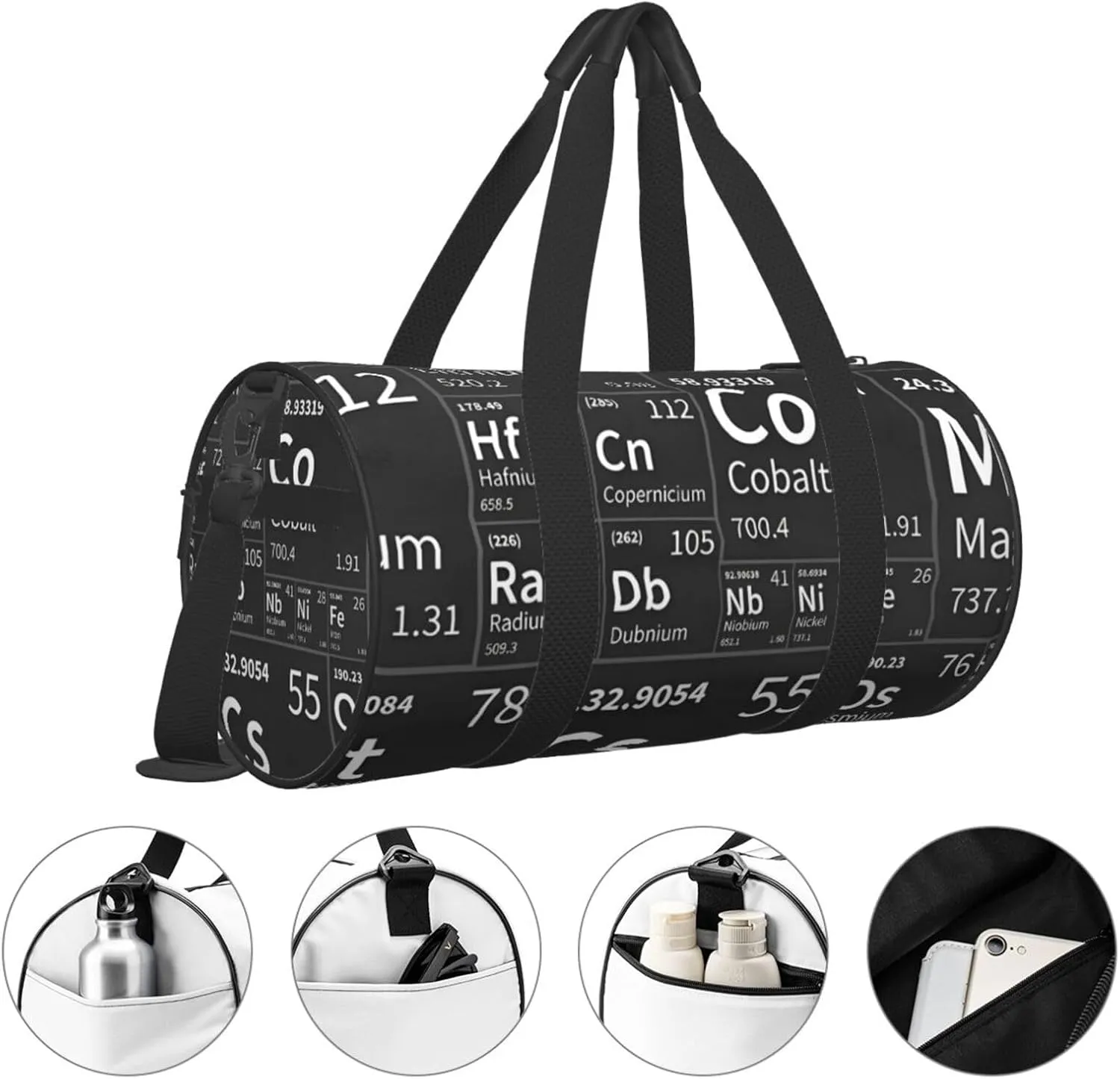 Travel Duffle Bag for Men Women, Periodic Table Science Chemistry Duffle Bags for Sport Gym Overnight Luggage