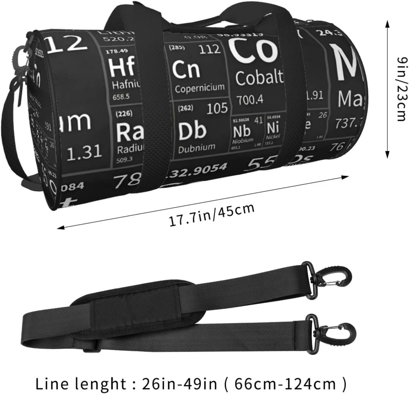 Travel Duffle Bag for Men Women, Periodic Table Science Chemistry Duffle Bags for Sport Gym Overnight Luggage
