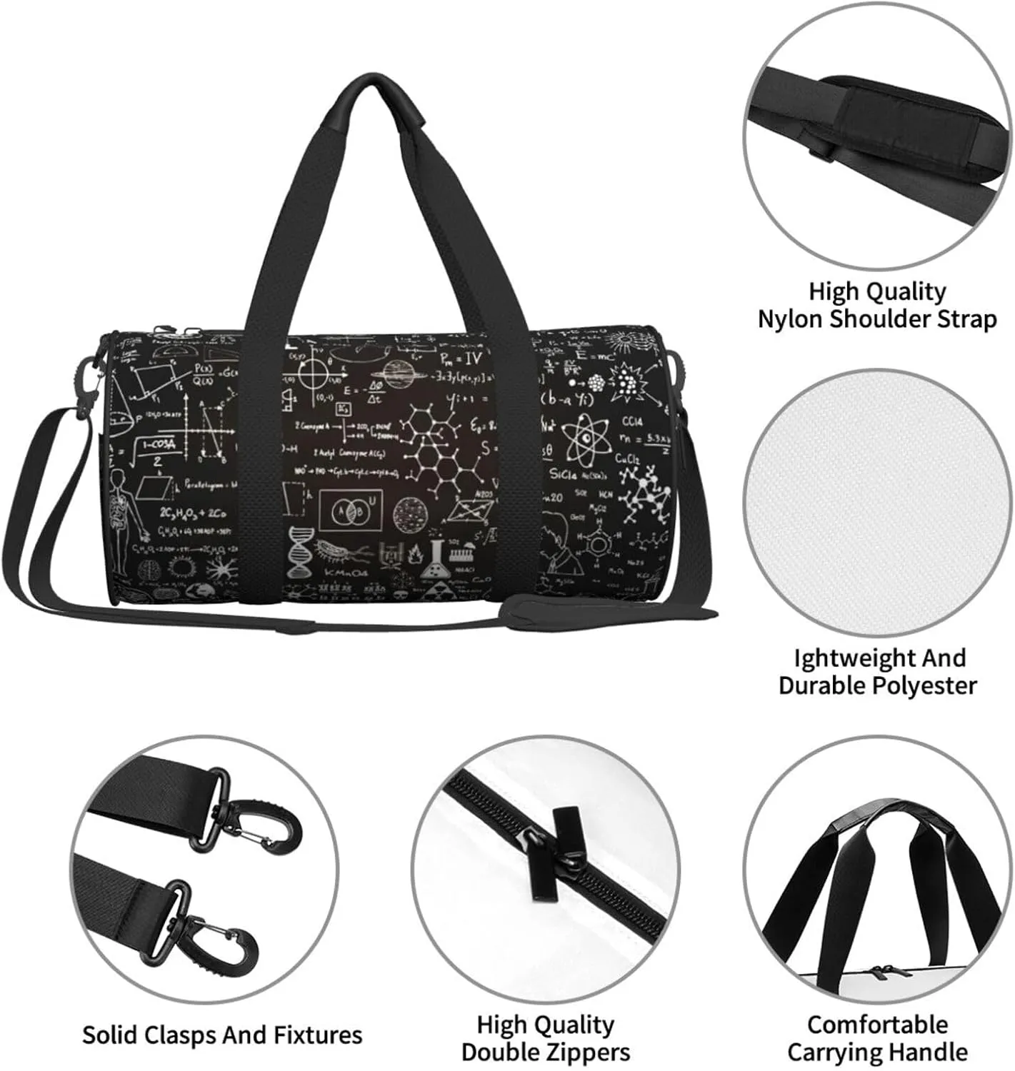 Travel Duffle Bag for Men Women, Science formulas Chalkboard Duffle Bags for Sport Gym Overnight Luggage
