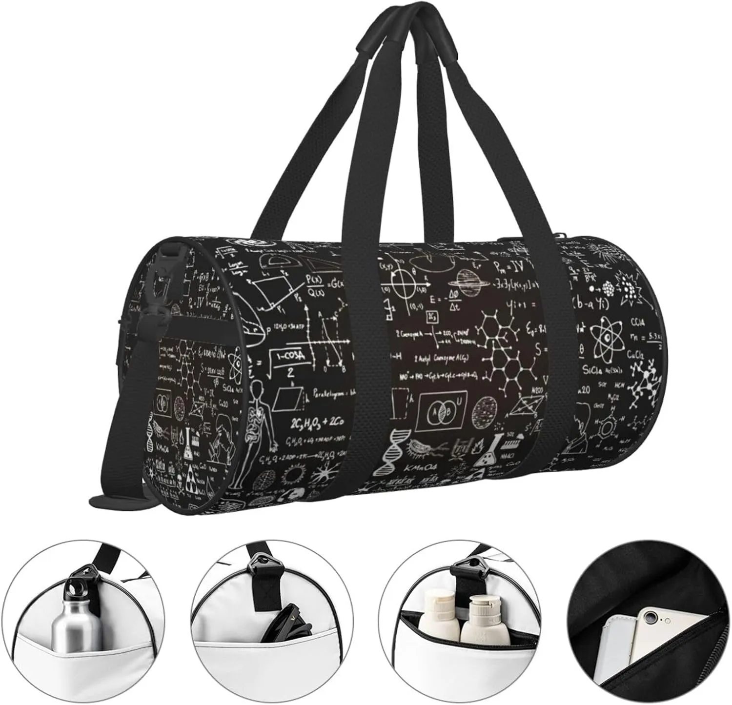 Travel Duffle Bag for Men Women, Science formulas Chalkboard Duffle Bags for Sport Gym Overnight Luggage