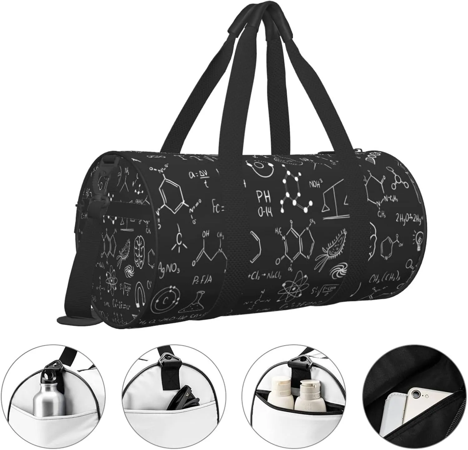 Travel Duffle Bag for Men Women, Scientific Chemistry Chalkboard Duffle Bags for Sport Gym Overnight Luggage